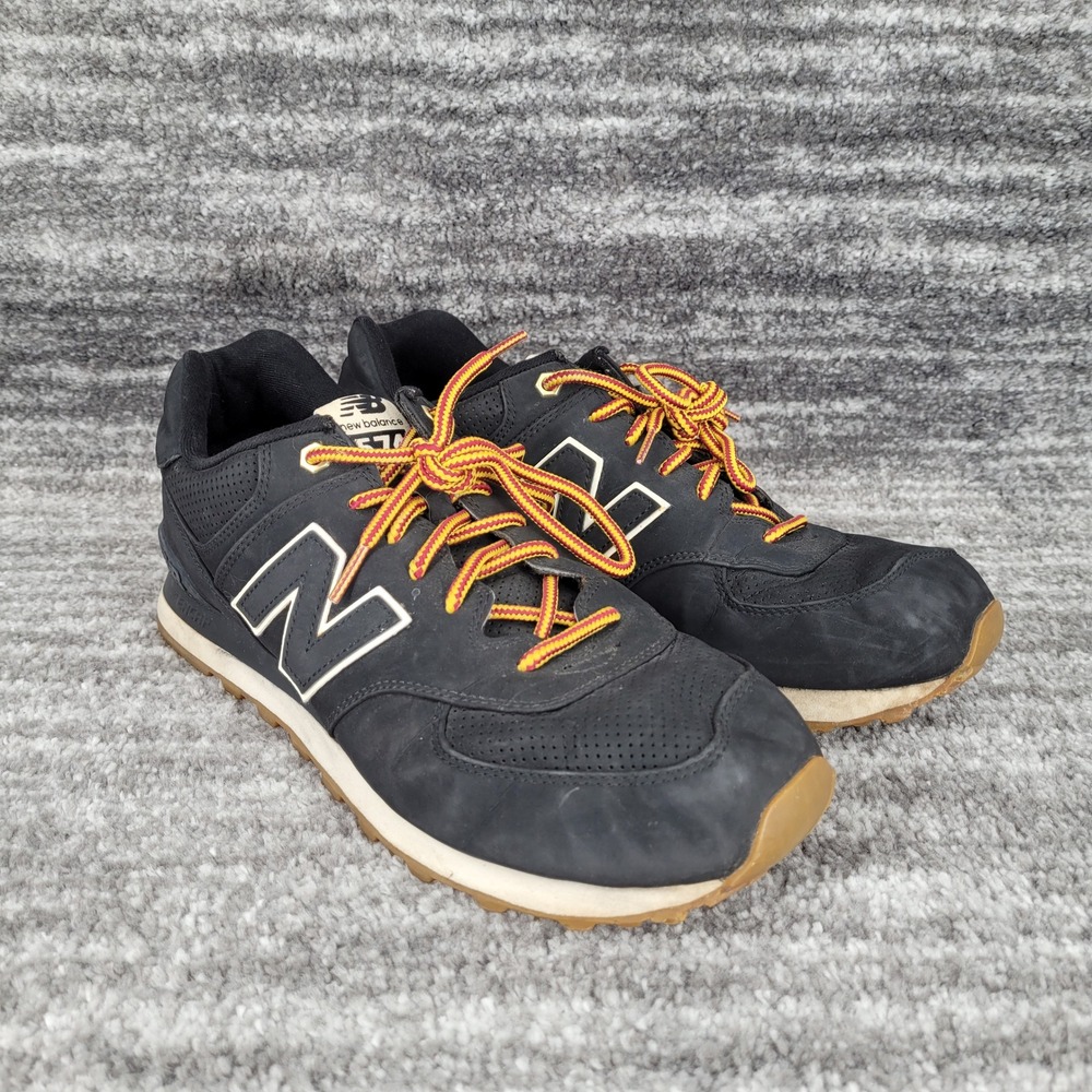 New Balance 574 Mens Black Nubuck Leather Sneakers ML574HRD Size 12 Gum Sole